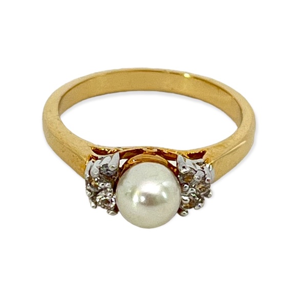 Vintage Simulated Pearl Cubic Zirconia Cocktail Ring 14KT Gold Plate - Picture 3 of 6
